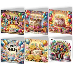 6 pcs/set DIY Diamond Painting Kit Birthday Card Set, Unique Flower Pattern Design, Rhinestone Diamond Art Mosaic Postcard, Perfect for Holidays, Birthdays, New Year, Mother's Day, Ideal as Handmade Craft Gifts for Family, Friends, and Lovers