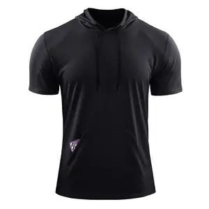 Plus-size men's loose hooded short-sleeve Fitness quick-dry breathable half-sleeve T-shirt Pocketed basketball muscle training wear