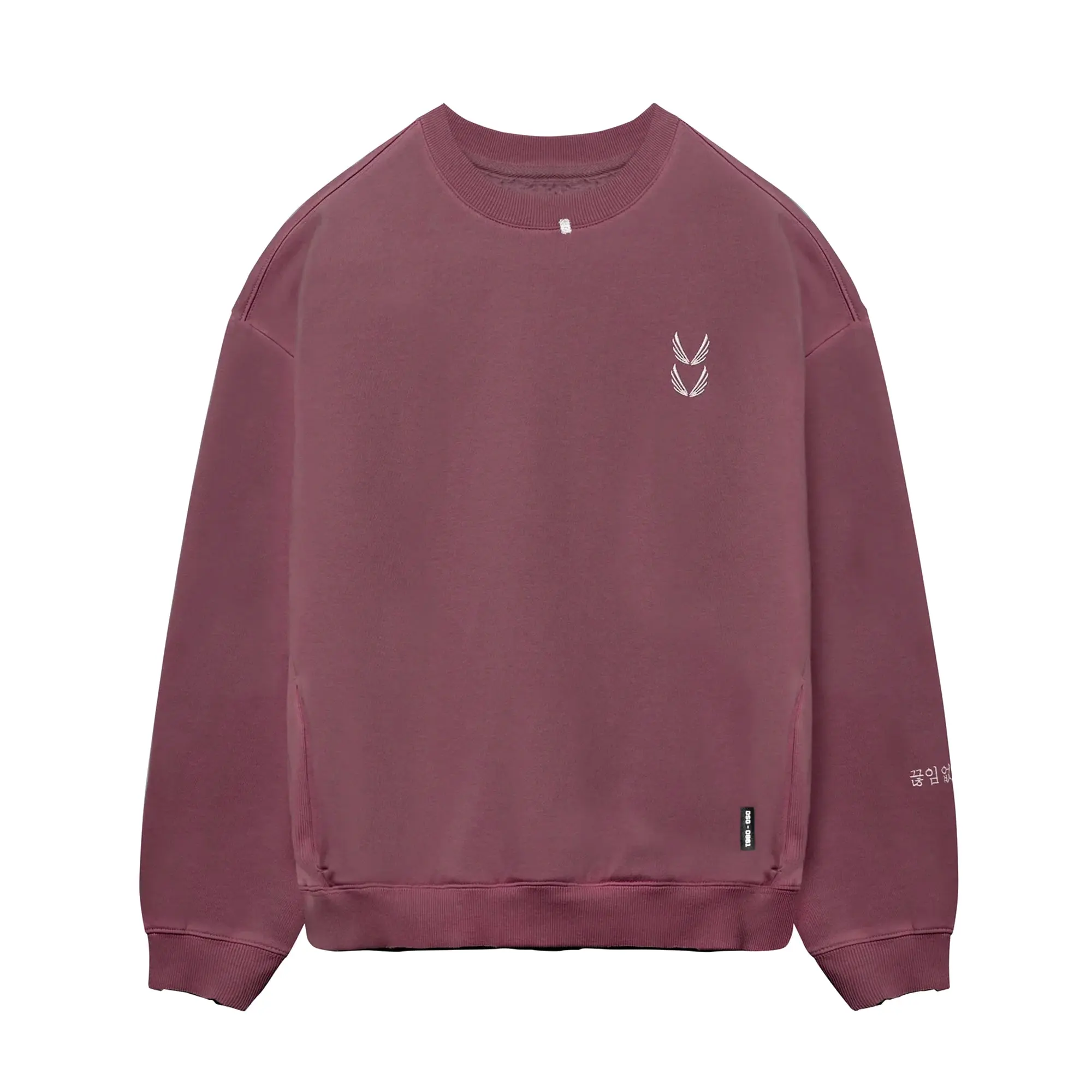 Menswear Tech Essential™ Ribbed Embroidered Distressed Crewneck Sweatshirt - Faded Crimson, Men's Tops, Sweatshirts, Soft, Pockets, Fleece, Casual, Crew Neck