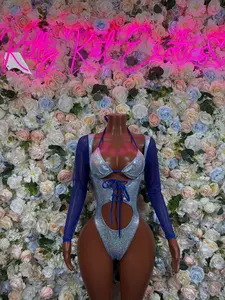 Bottlegirl Bodysuit Silver Metallic Bodysuit - Hologram Design | Exotic Dancewear Bartender Oufit