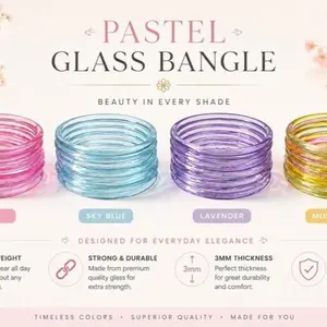 Pastel Jelly Glass Bangles Size 2.6 Set - 8pcs Stackable Indian Glass Bangles with 4 Soft Colors