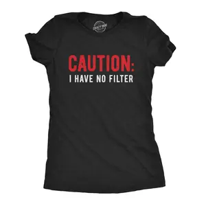 Womens Caution I Have No Filter T Shirt Funny Loose Cannon Outlandish Graphic Tee Funny Womens T Shirts Cute Vintage Fashion Casual Ladies T-Shirt Gift Funny Sarcastic Top Women's Novelty Tees Black