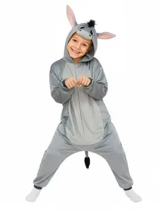 Kids Hooded Animal Costume - Unisex Halloween Dress-Up Outfit & Cosplay Playwear for Boys & Girls Ages 4-12 (Grey Donkey)
