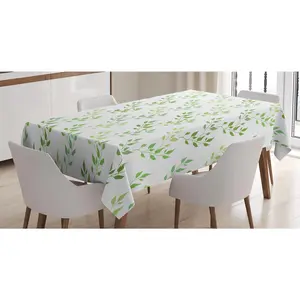 Leaf Tablecloth, Symmetrical Olive Leaves and Wavy Branches with Patterns Classical Illustration, Rectangular Table Cover for Dining Room Kitchen Decor, 60" X 84", Green