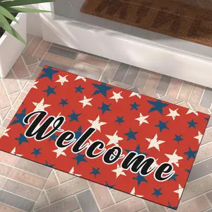 Patriotic Welcome Door Mat Liberty Stars Red 4th of July Doormat Independence Day Decorative Non Slip Rubber Backing Outdoor Indoor Entryway Floor Mats Festival Decor