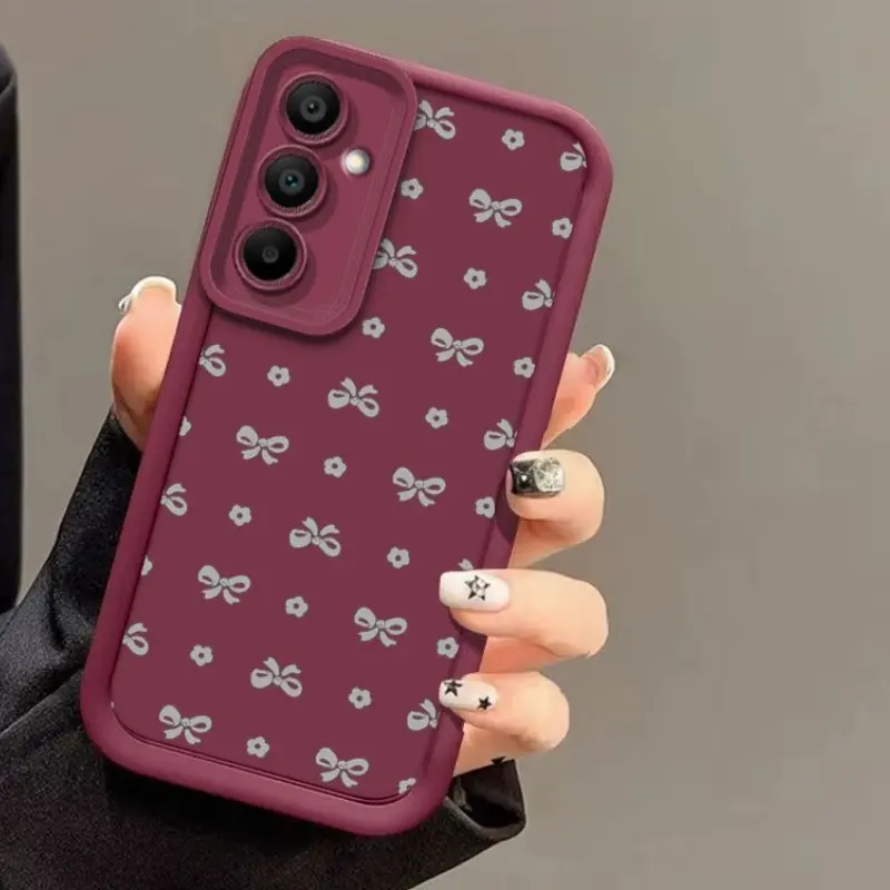 Soft TPU Rubber Smartphone Casing for Samsung Galaxy S22 Ultra, S23, S24+, S24 Plus, S25 - Simple Bow Flower Pattern, Camera Protection, Rugged Handheld Cellphone Devices Cover, Accessories