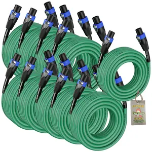 10 PACK - Speakon to Speakon Speaker Cables by FAT TOAD | 25ft Professional DJ Pro Audio Green PA Cords with Twist Lock Connector | 12 AWG Wire for Impeccable Studio Recording & Stage Performance Gear