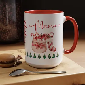 Coffee Mug, Mama Christmas Gift, Cute Holiday Mug, Festive Ceramic Cup, Mom Xmas Present, Seasonal Drinkware 7B6J9R