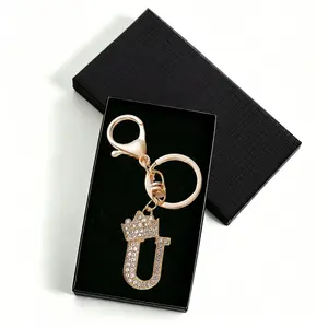 U - Gold Letter U Keychain with Sparkling Rhinestone Crown, A-Z Alphabet Bag Charm for Purse, Backpack, Mother's Day Gift