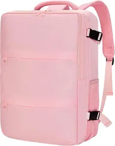 Carry Backpack for Women & Men – Airline Approved Underseat Size, 15.6" Laptop Compartment, TSA-Friendly 180° Opening, Anti-Theft Business Travel Backpack with Trolley Sleeve(Pink, Medium)
