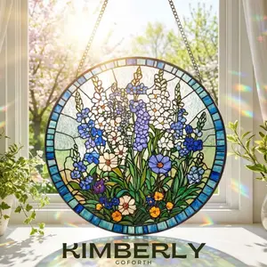 Stained Glass Birth Flower Suncatcher, Personalized Floral Window Hanging, Birth Month Flower Suncatcher, Custom Name Mom Gift, Mother’s Day Gift for Mom, Grandma Gift, Garden Window Decor, Floral Sun Catcher