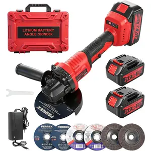 Cordless Angle  with  2X 5.0Ah 21V, 4-1/2 inch to 5 inch, 10000RPM Brushless  Cordless  Tool with 6 Discs, Wheel Guard and Charger, for , Grinding, Polishing