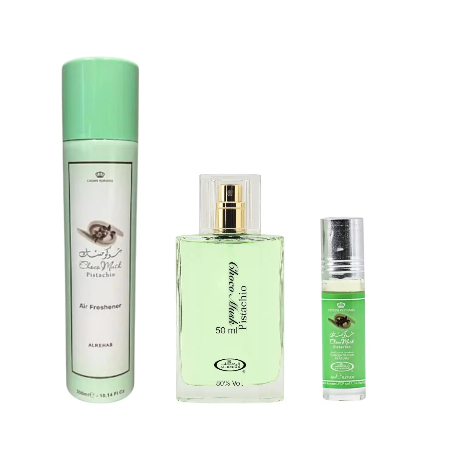 Al Rehab Unisex Choco Musk Pistachio EDP Multi-Pack - 50-300ML Roll-On Oil & Air Freshener with Pistachio, Vanilla & Musk Notes