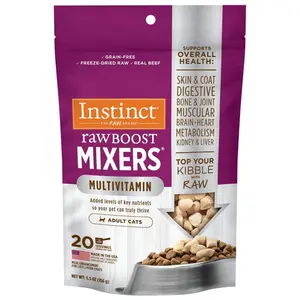 Instinct Raw Boost Mixers, Freeze Dried Cat Food Toppers with Functional Ingredients, Grain Free, Real Beef - Multivitamin for Adults, 5.5 oz Bag