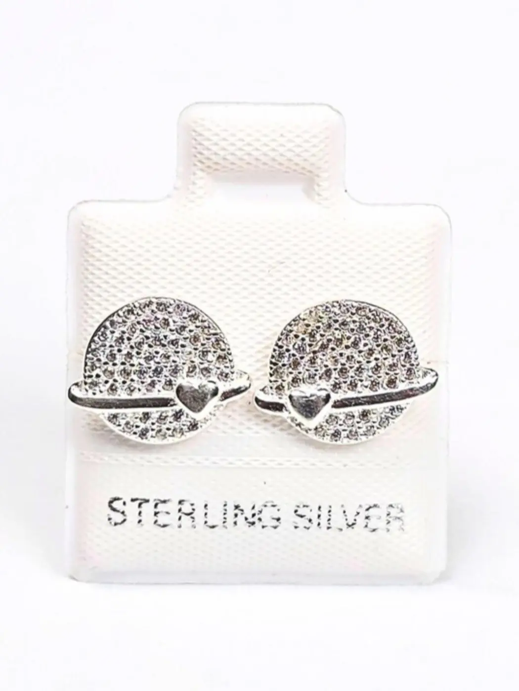 Saturn Planet CZ Stud Earrings Celestial Space (13.5mm) - 925 Sterling Silver