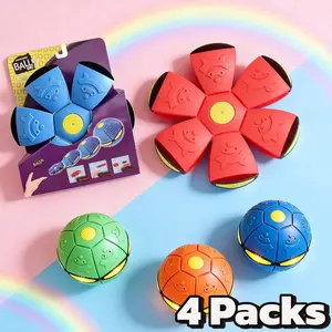 4Pcs Magic Transformable Bounce Balls Set - Two-In-One Flying Disc Toy, Pet and Children Light-Up Delay Elastic Ball, Outdoor Throwing & Catch Game.