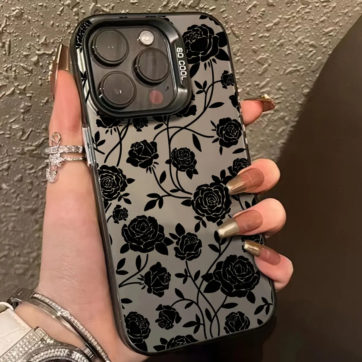 A laser phone case with black rose pattern, suitable for iPhone 17 Air/16 Plus/15 Pro Max/14 Pro/13/12/11/XS Max/X phone case, the best choice for holiday gifts to family, friends, lovers, boyfriends, girlfriends CY375