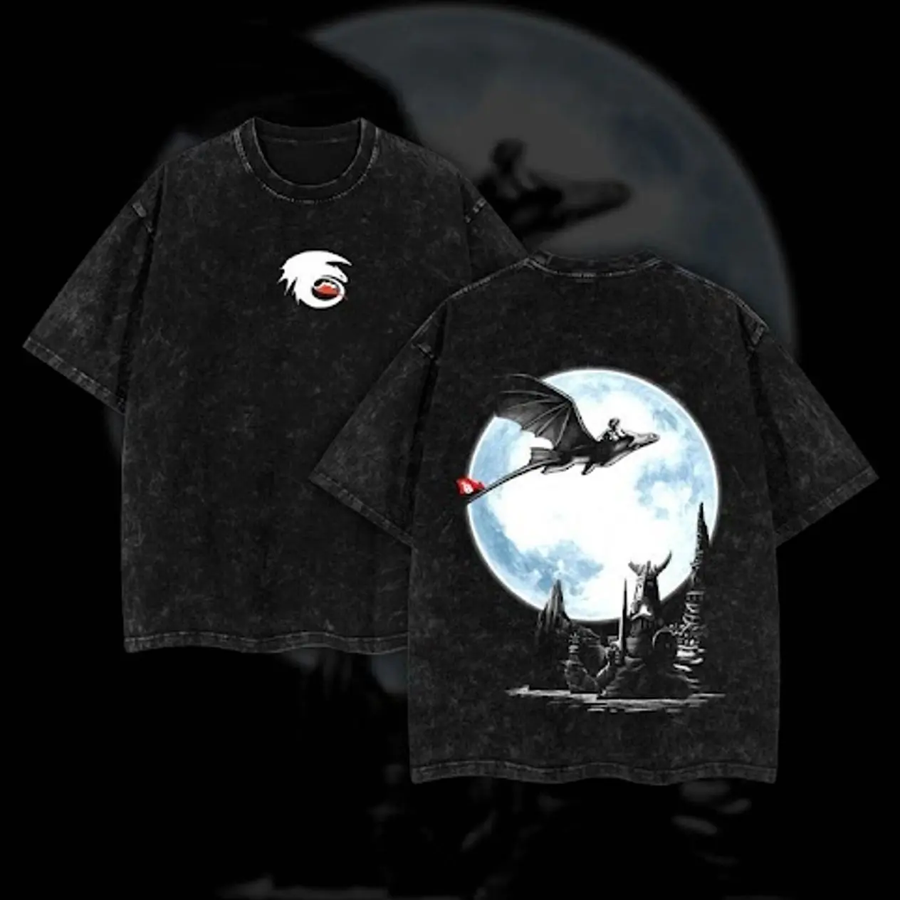 Retro The Night Fury How to Train Your Dragon Oversize Acid Washed Heavyweight Cotton T-shirt How to Train Your Dragon Unisex Short Sleeve Graphic Tee Fury and Toothless Dragon Disneyland Shirts B64