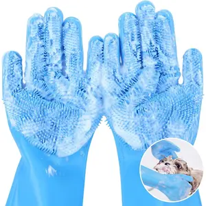 Pet Grooming Clean Gloves - Dog Washing Gloves with High-Density Teeth, Enhanced Five Finger Design for Bathing and Massaging Dogs and Cats, Blue