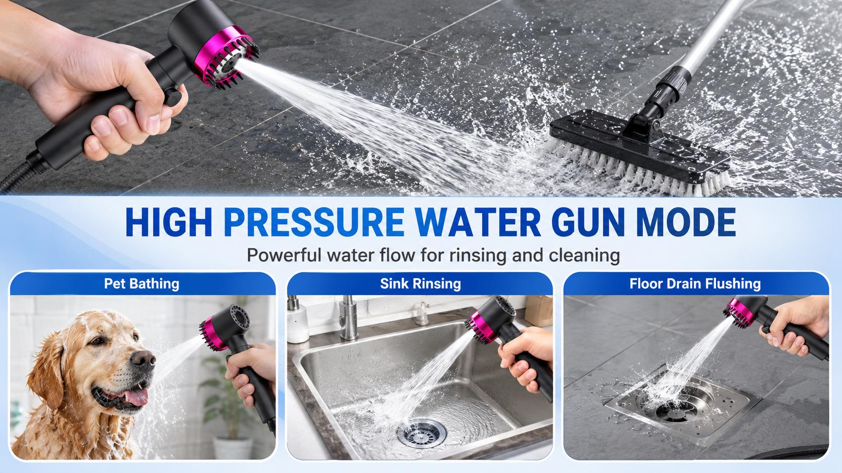 2026 HOTTEST Bathroom Find! Filtered Portable Shower Head 4-Piece Set | High Pressure | 3 Spray Modes | 1.5m Hose | On/Off Switch | For Bath, Pet & Aquarium