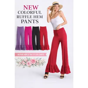 Double Ruffle Hem Soft Stretch Foldover Pants - Multiple Colors