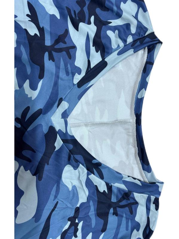 Plus Size Camo Print Pocket Tee Dress, Casual V Neck Batwing Sleeve Short Dress for Summer, Women's Plus Clothing for Daily Wear