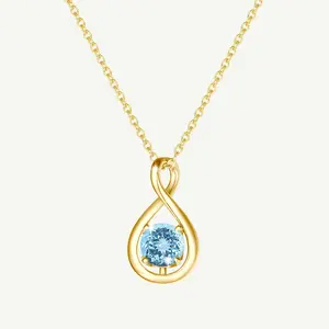 "Infinite Embrace" March Birthstone Aquamarine Infinity Symbol Sterling Silver Pendant Necklace - Gold