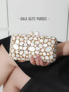Elegant Shell Crystal Evening Clutch, Handmade Metal Diamond Bag, Wedding Party Accessory, Fits 6.5-Inch Phone, Luxury Women's Purse
