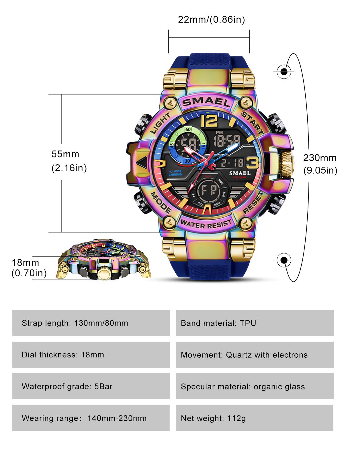 Men's Colorful Punk Style Quartz Watch, Jumpstart saleMulti.Functional Waterproof Dual Display Wristwatch,Tren, sportive analog-digital quartz watch, Birthday Giftwith Gift Boxfashionable wristwatch multifunctional men