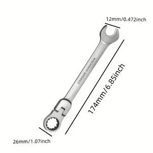 Professional Adjustable Wrench, 12mm Ratchet Head, Chrome Steel, Rust-Proof Mirror Finish, Ideal for Motorcycle & Car Repair