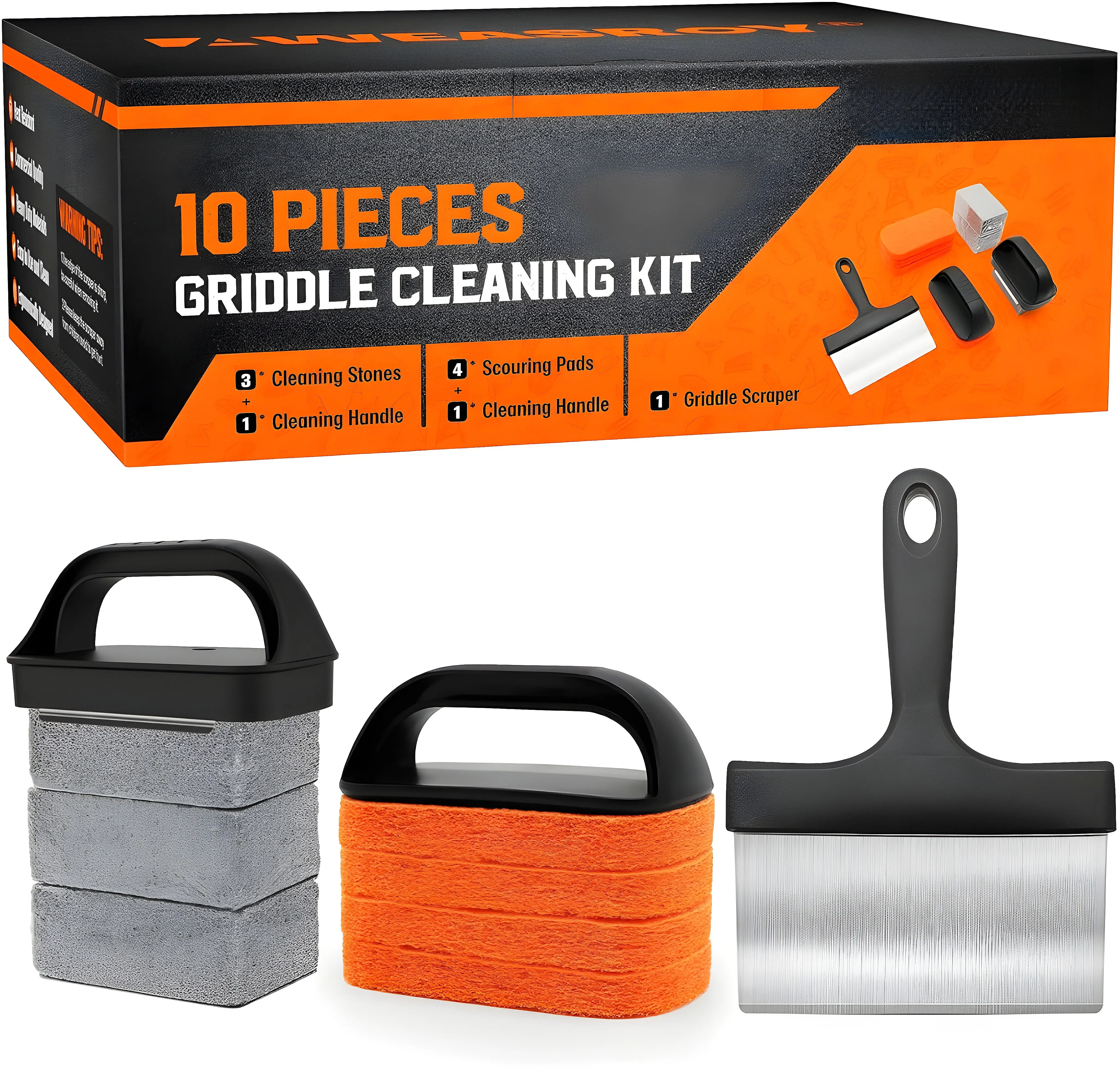 Griddle Cleaning Kit for Flat Top Grill – BBQ Grill Cleaner Set with Scraper, Brush & Grill Stone | Griddle Cleaning Tools for Blackstone, Outdoor Cooking Grill griddle cleaning kit, flat top grill cleaner, blackstone grill cleaning, bbq cleaning tools 1