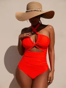 Women's One-Piece Swimsuit Triangle Cut Slimming Sexy Backless Hollow Out European and American Style Fashion Solid Color Swimwear