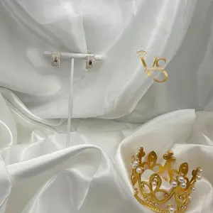 Valdes Luxury Monaco Zirconia Earrings Gold Plated 14K Full Zirconia Square Design
