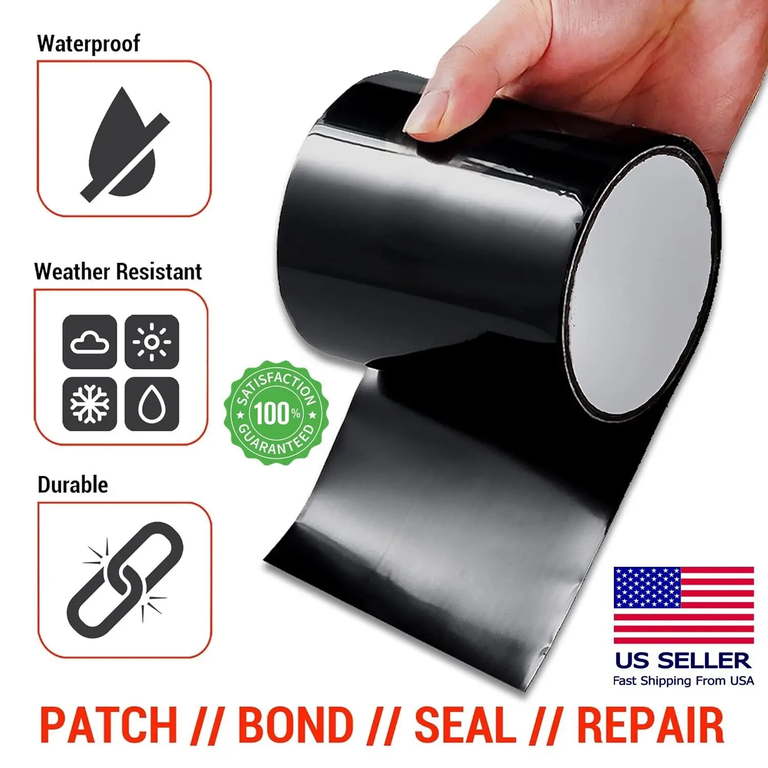 Flex Waterproof Tape Rubberized Tape 4" X 5Ft Heavy Duty Repair Seal Patch Black