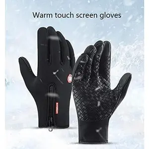 Knit Gloves for Men & Women, Winter Warm Touch Screen Mittens, Waterproof Full Finger Gloves for Outdoor Sports, Riding, and Driving with Zipper