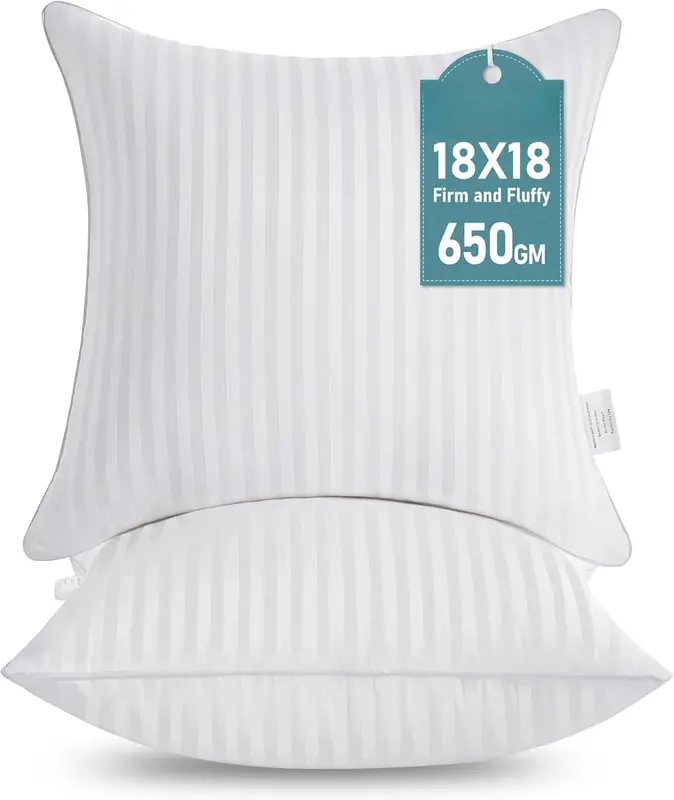 2-Pack White 18x18 Inch Throw Pillow Inserts – Down Alternative, Plush & Fluffy