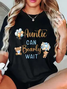 100% Cotton Auntie Can Bearly Wait gender neutral baby shower Matching T-Shirt