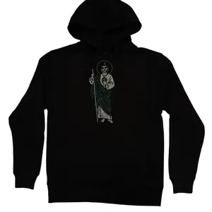 San Judas Rhinestone Unisex Hoodie - Black Hooded Sweatshirt with Rhinestone Embellishment