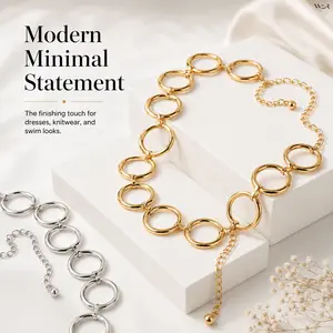 Circle Chain Belt Gold Silver Statement Bold Sparkling Elegant Lightweight Comfortable Versatile Unisex Modern Gift for Women Men Daily Wear Special Occasion Perfect Accessory