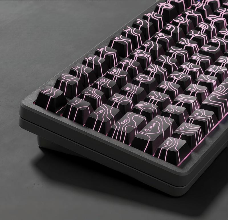 Womier PBT Keycaps,Topographic Shine Through Cherry Profile Keycap for All US Layout Mechanical Keyboard