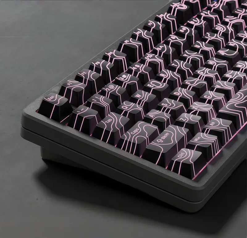 Womier PBT Keycaps,Topographic Shine Through Cherry Profile Keycap for All US Layout Mechanical Keyboard