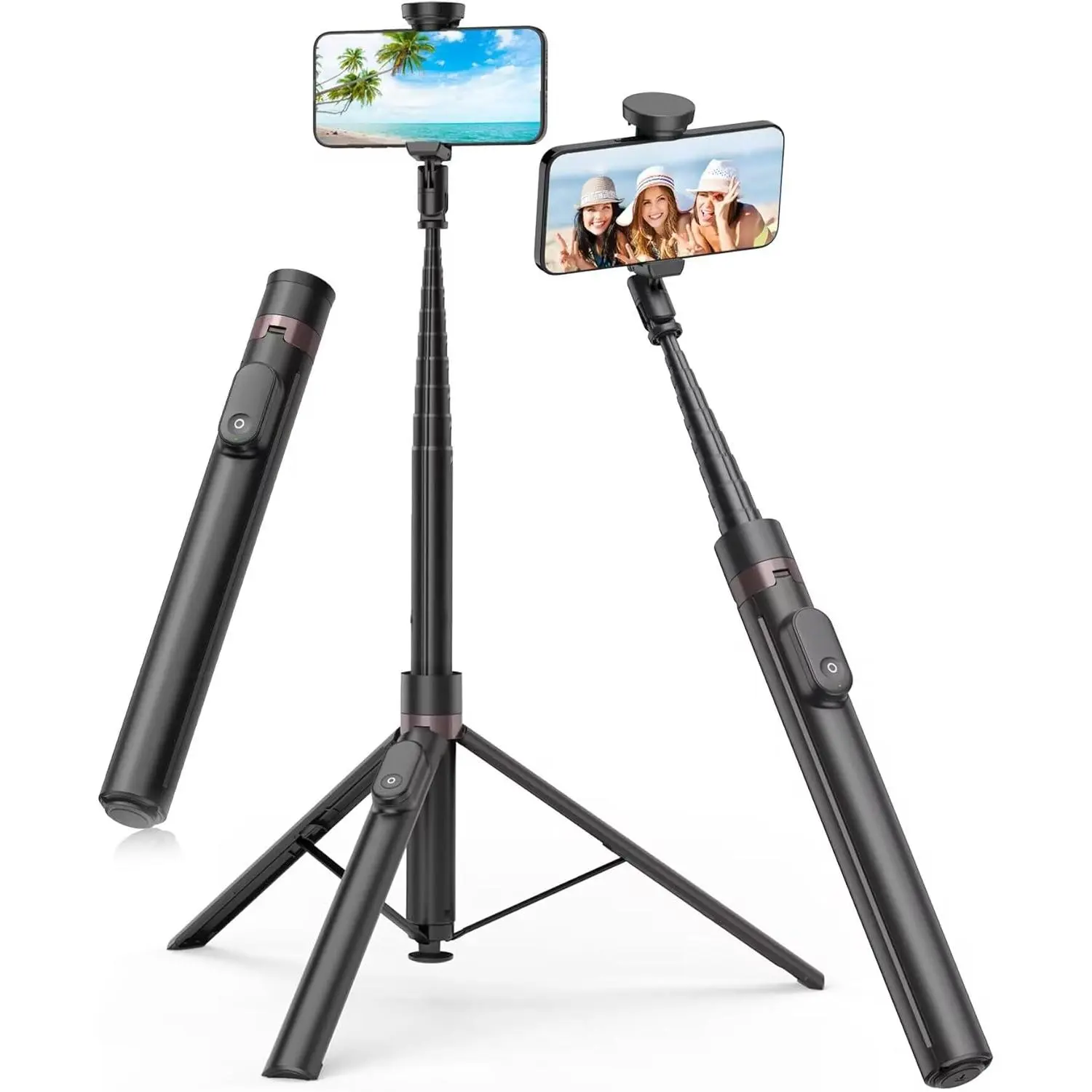 66" Automatic Tripod,Auto-Open Phone Tripod Stand with Magnetic Rechargable Remote,360° Vertical,Stable Cell Phone Tripod for iPhone/Android（Black）