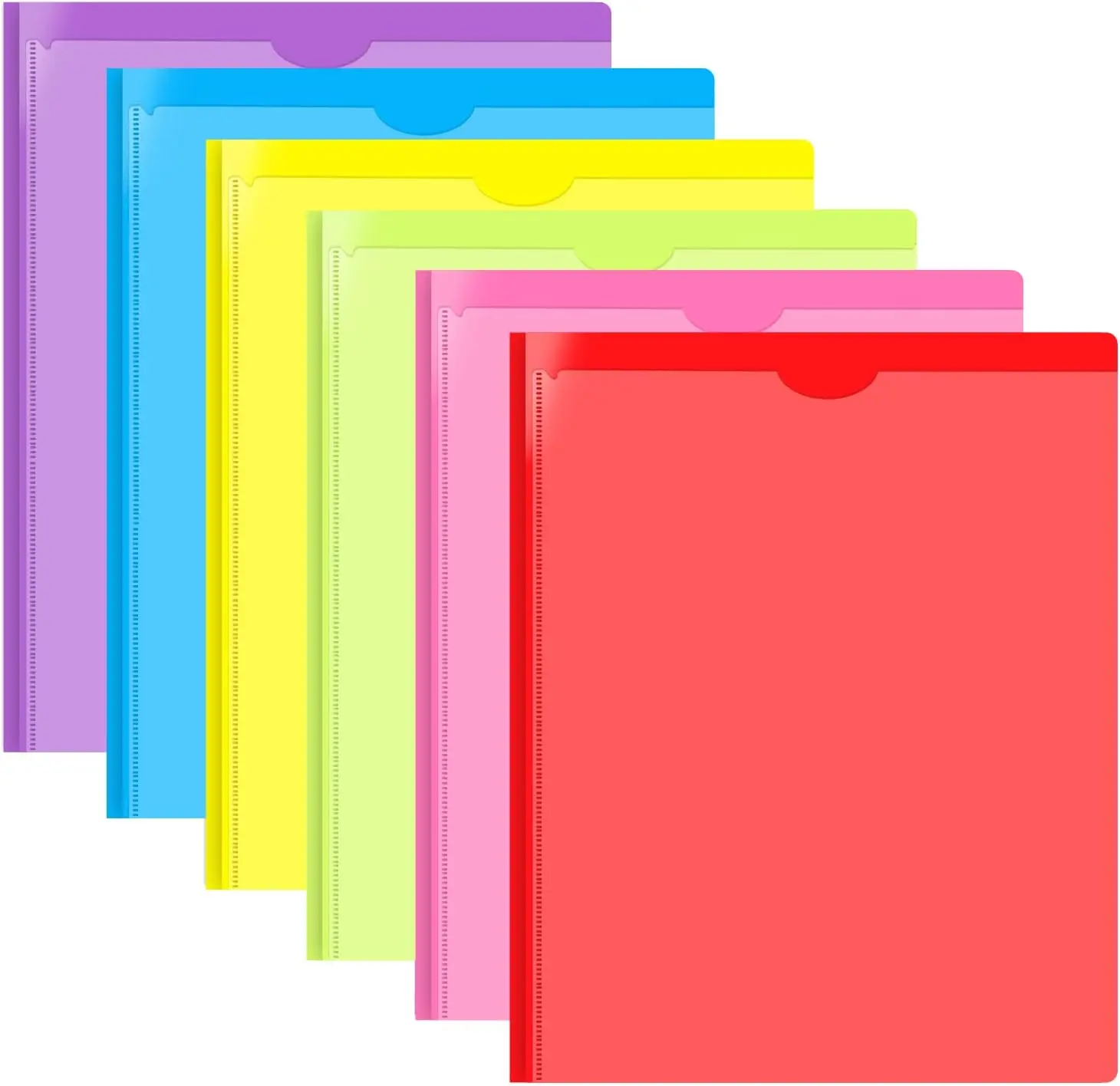 Heavy Duty Plastic Pocket Folder with Prongs and Clear Front Pocket - 6 Pack, 3 Prong Folders with Pockets and Card Slot, Assorted Colors Pocket Folders with Prongs for Letter Size Paper