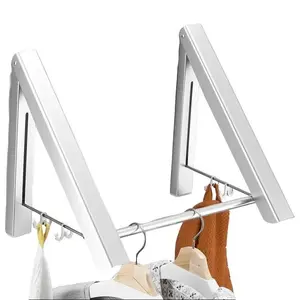 Foldable Invisible Folding Retractable Wall Hanger for Underwear Coat Hanger - Punch-free Space Aluminum Steel Shelf Organiser - Fitting, Stainless