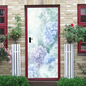2pcs Fresh Elegant Hydrangea Wall Stickers Bedroom Living Room Decorative Stickers Self Adhesive Removable Waterproof Wall Decals Nordic Ins Style Home Background Wall Decorations Warm Romantic Flower Pa