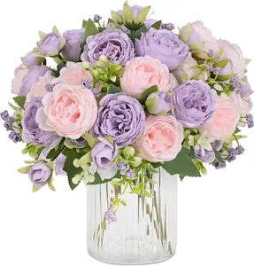 4-Pack Pinkish-Purple Silk Artificial Peonies Bouquet, Decorative Flowers for Mother’s Day Gift, Table Centerpieces and Home Decoration