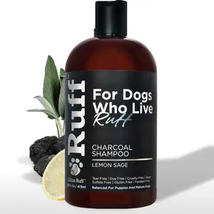 RUFF by Lillian Ruff Activated Charcoal Shampoo for Dogs -  Lemon Sage, Made in USA (16 oz)​
