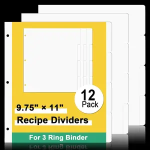 12 Sheet Recipe Dividers for 3 Ring Binder with 4 Tabs 9 3/4"x11" Paper Recipe Binder Dividers Blank Recipe Organizer Personalized Family Recipe Binder for Kitchen (White)