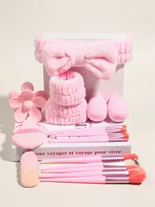 25 Pack Beauty Tools Makeup Brush Set Portable Travel Puff Makeup, Contains 28 Sponge Puff, Washing Hair Band, Wristband and Facial Makeup Brush, Christmas Gift, New Year Gift Box, Valentine's Day Surprise