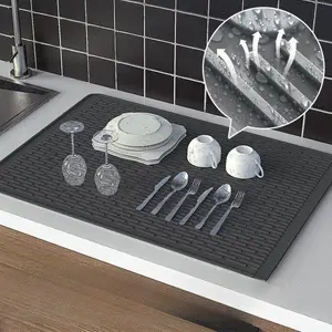 1pc Multifunctional Silicone Kitchen Drying Mat Heat Resistant Anti-Slip Waterproof Kitchen Counter Protector Table Placemat Pet Feeding Mat Silicone Drain Mat Kitchenware